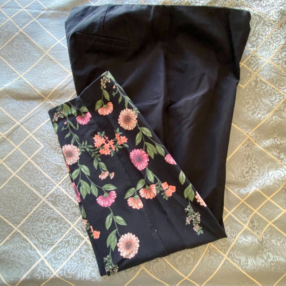 Alfani black slacks w/ peach and green floral embellishments on lower leg - 22W